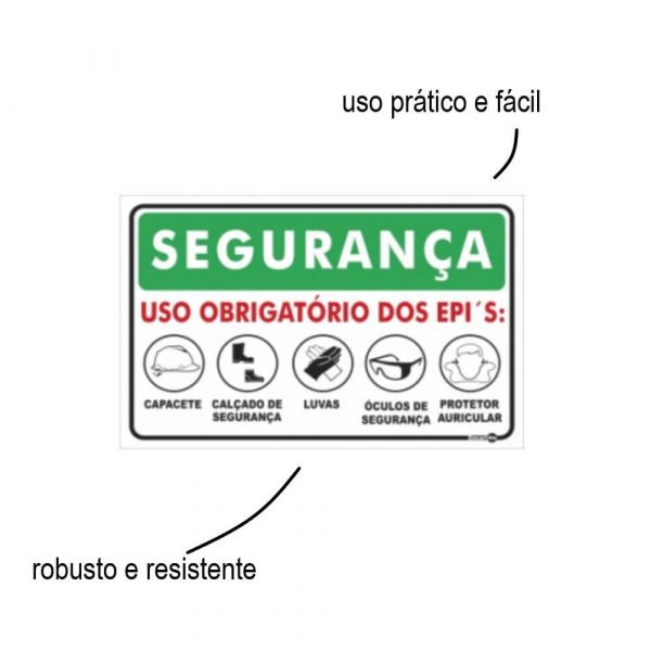 Placa De Sinalização 30 x 20cm Uso Obrigatório De EPI Edilmar
