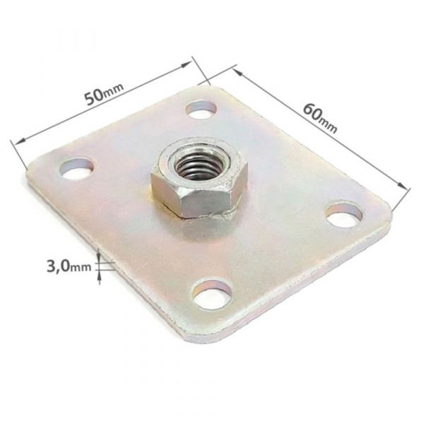 Placa Reta com Porca Fixa M10 50 x 60 x 3,0mm Minubras