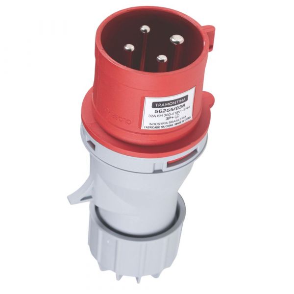 Plug Móvel Industrial 32A 3P+T 380-415V 6H VCA Vermelho Tramontina