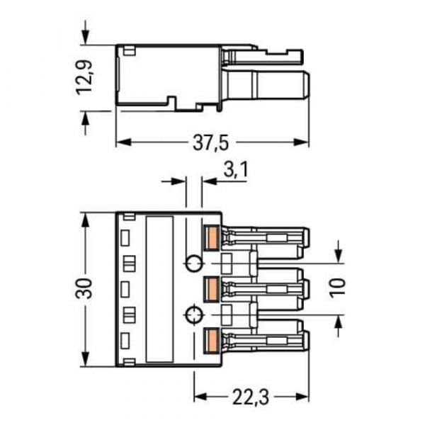Plug Winsta Fêmea 3 Polos 770-223 de até 4mm² Branco Wago
