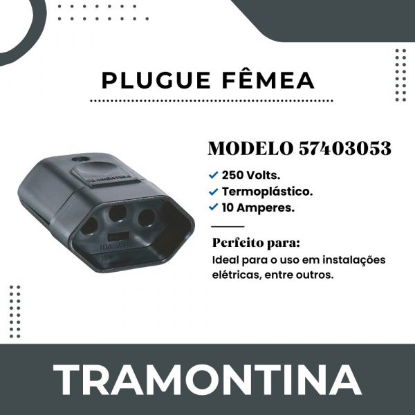 Plugue Fêmea Preto 2P+T 10 A 250 V Tramontina 57403053