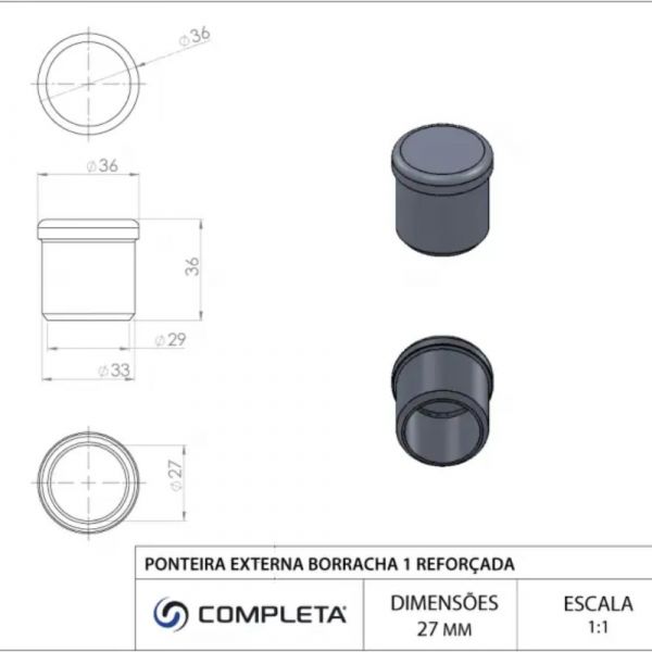 Ponteira Externa 1 Pol. Borracha Reforçada Preta Completa
