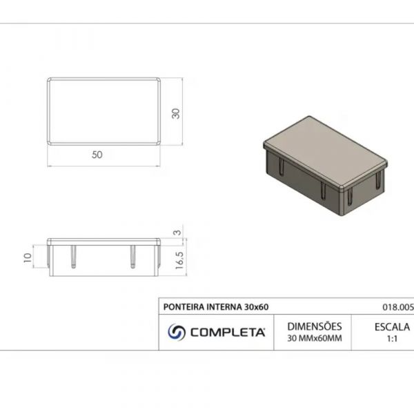 Ponteira Interna 30x50mm Completa 