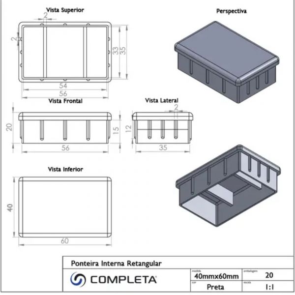 Ponteira Interna 40x60mm Completa 