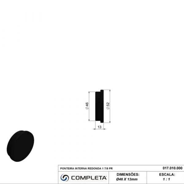 Ponteira Interna Redonda 1.7/8 Pol. Preta Completa