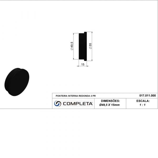 Ponteira Interna Redonda 2 Pol. Preta Completa