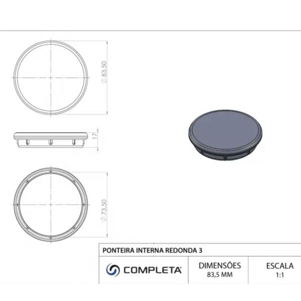 Ponteira Interna Redonda 3 Pol. Preta Completa