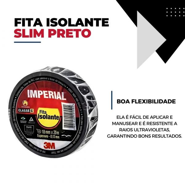 Fita Isolante Imperial Slim Preto 18mmx05m 3M