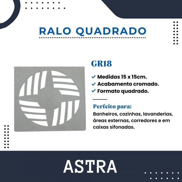 Ralo Quadrado Cromado 15x15cm GR18 Astra