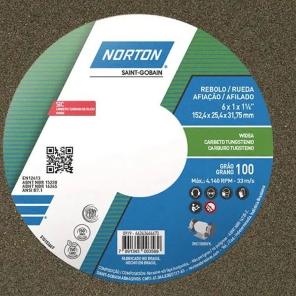 Rebolo Reto 6 x 1 x 1.1/4 Pol. G100 KVK Norton