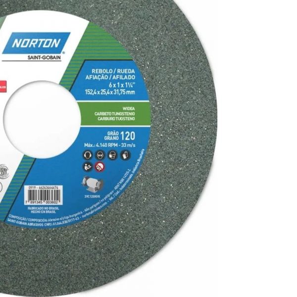 Rebolo Reto 6 x 1 x 1.1/4 Pol. G120 KVK Norton