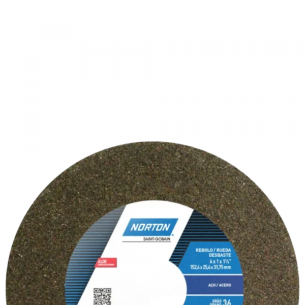 Rebolo Reto 6 x 1 x 1.1/4 Pol. Grão 36 QVS Norton