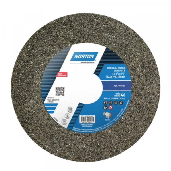 Rebolo Reto para Uso Geral 6 x 3/4 x 1.1/4 Pol. Grão 46 OVS Norton