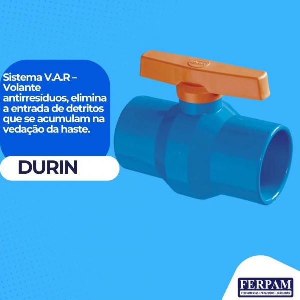 Registro de Esfera 25mm Solda PVC Irrigação Azul Durin
