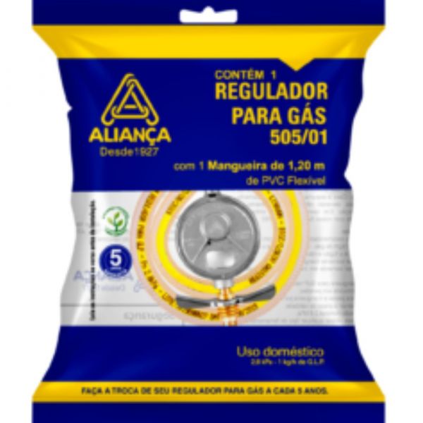 Regulador de Gás 505/01 com Mangueira 120cm BM 3/8 Pol. 1 Kg Aliança
