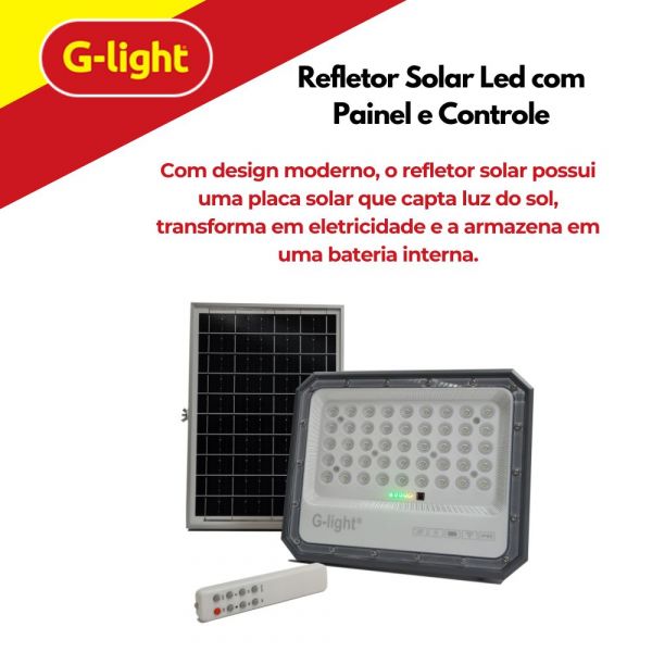 Refletor Solar Led com Painel e Controle 1200lm G-Light