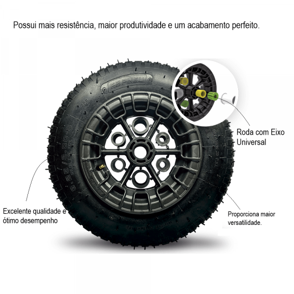 Roda Completa Com Eixo Universal FB Pneus