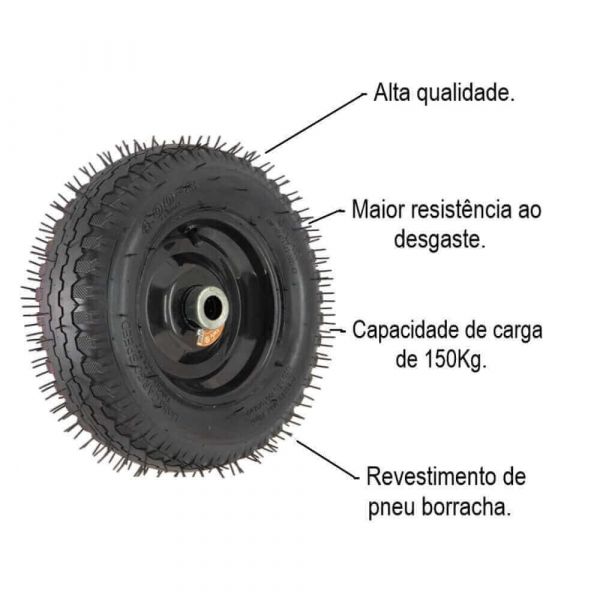 Roda Pneumática 250x4 Rolamento Esfera 3/4 Axion