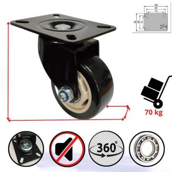  Rodizio Placa 312 Preto Sem Freio Giratório Roda Polipropileno 70Kg Colson 