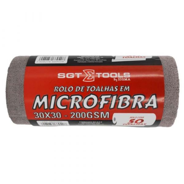 Rolo de Toalhas em Microfibras 50 Unidades 30x30cm 200gsm Cinza Sigma Tools