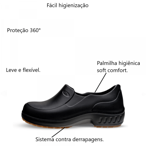 Sapato Antiderrapante Preto Nº34 101FClean Marluvas