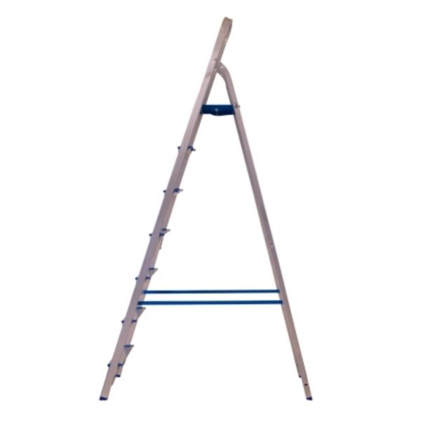 Escada Doméstica com 6 Degraus em Alumínio Prata e Azul Alumasa