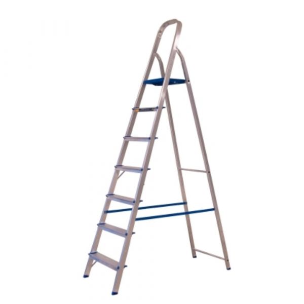 Escada Doméstica com 6 Degraus em Alumínio Prata e Azul Alumasa