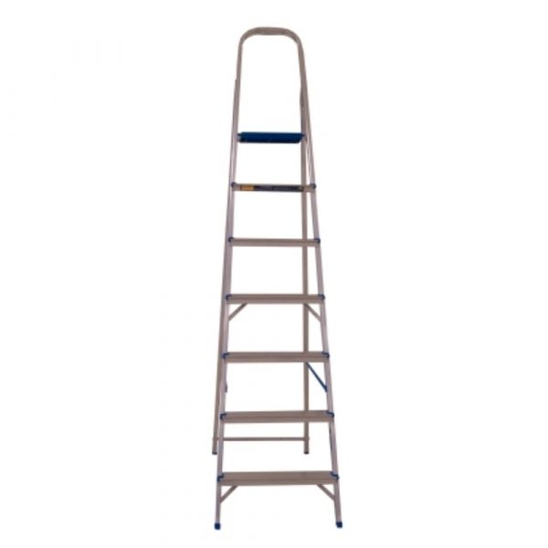 Escada Doméstica com 6 Degraus em Alumínio Prata e Azul Alumasa