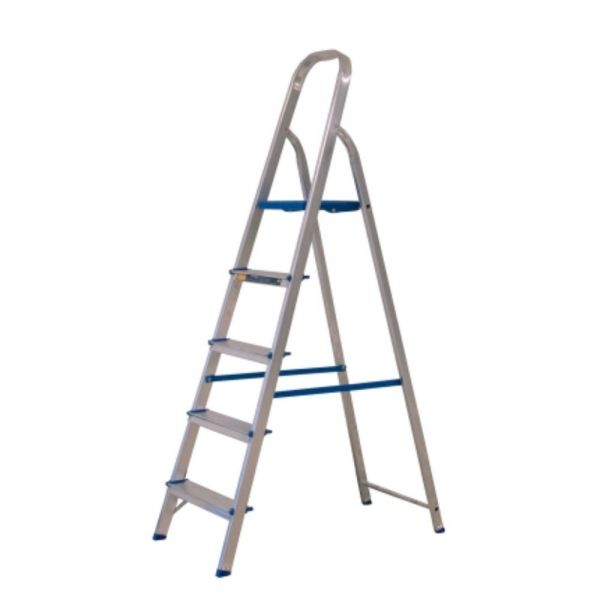 Escada Doméstica com 5 Degraus em Alumínio Prata e Azul Alumasa
