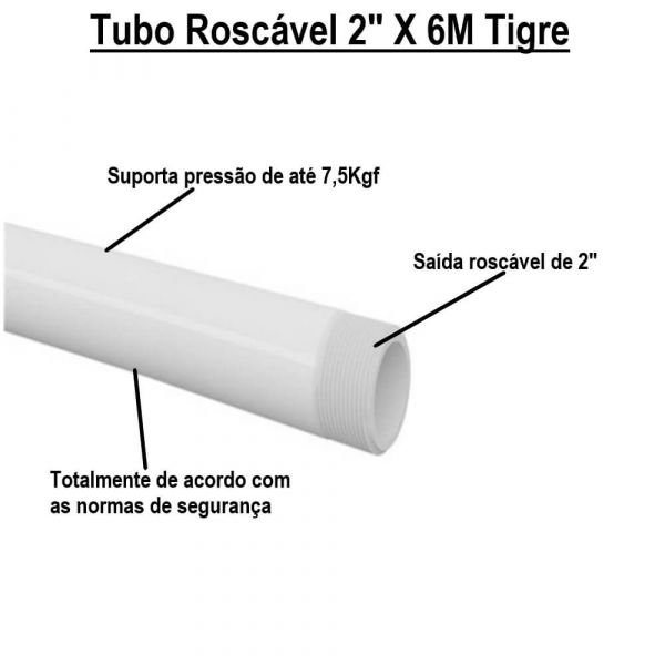 Tubo Roscável 2” X 6M Branco Tigre
