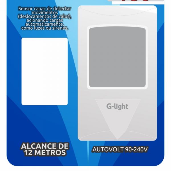 Sensor de Presença 180º Quadrado Sobrepor 12m Branco G-Light 