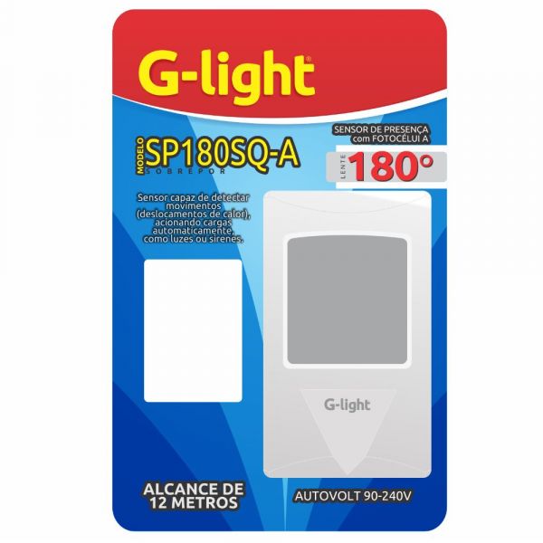 Sensor de Presença 180º Quadrado Sobrepor 12m Branco G-Light 