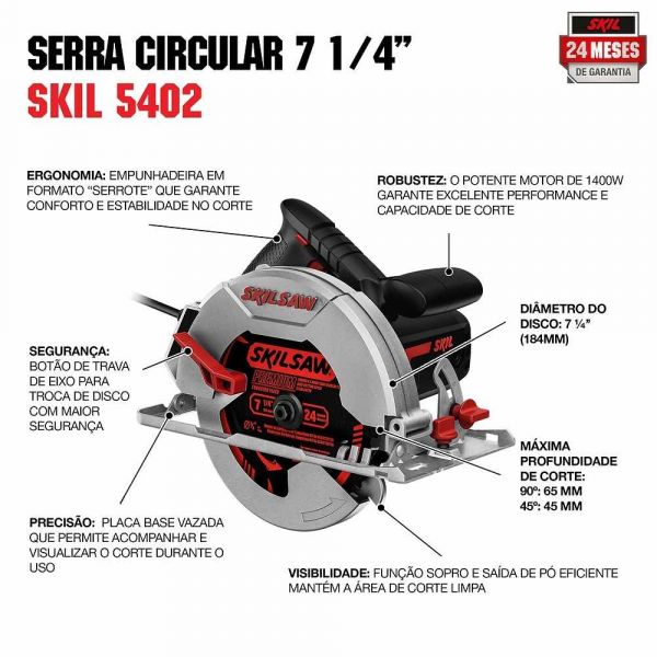 Serra Circular 5402 1400W 220V Com Disco 24 Dentes Skil