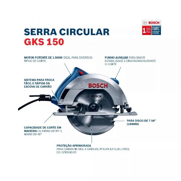 Serra Circular GKS 150 1500W 220V Bolsa, Disco e Guia Bosch