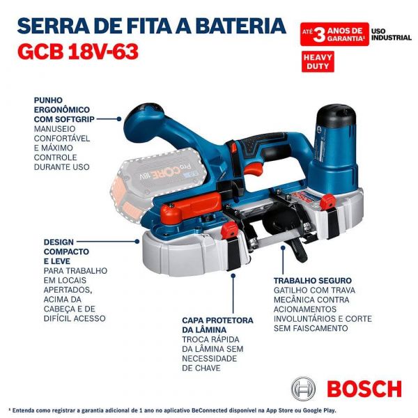 Serra de Fita a Bateria Bosch GCB 18V-63, 18V SB