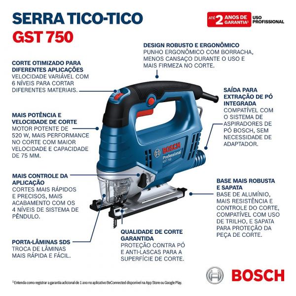 Serra Tico Tico Bosch GST 750 220V + 1 Lâmina