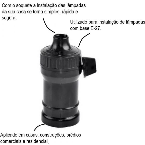 Soquete Bocal Porta Lâmpada com Chave Termoplástico Pendente E27 Fertak
