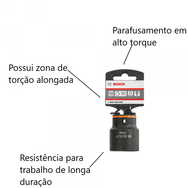 Soquete Bosch Impact Control M22 (32mm), 53x44mm, encaixe 3/4