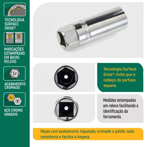 Soquete para Vela 1/2 Pol. 16mm Sata