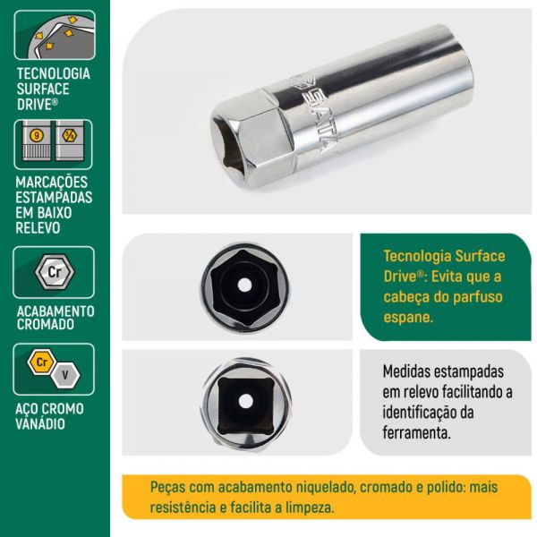 Soquete para Vela 1/2 Pol. 21mm Sata