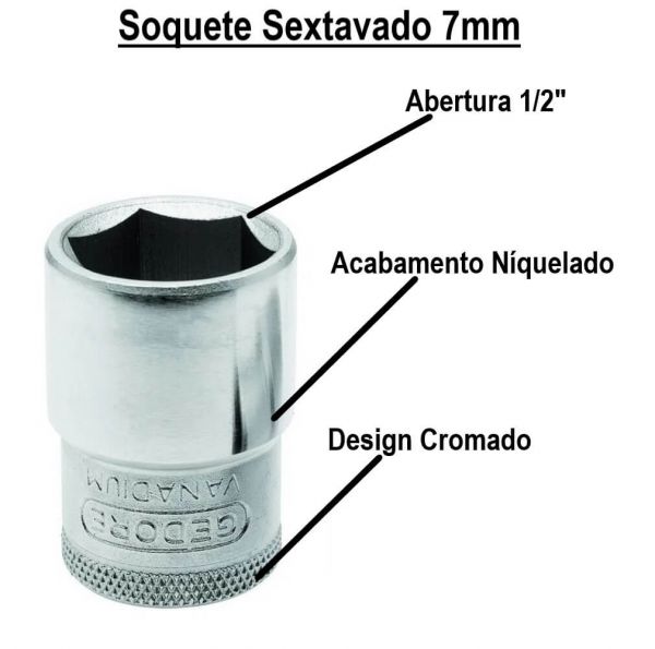 Soquete Sextavado 7mm com Encaixe 1/2