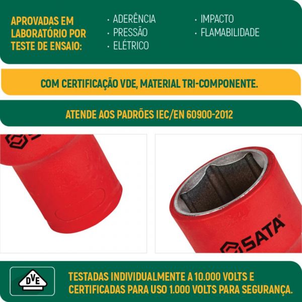 Soquete Sextavado Isolado VDE 1/2 Pol. 10mm Sata