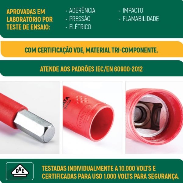 Soquete Sextavado Isolado VDE 1/2 Pol. 22mm Sata