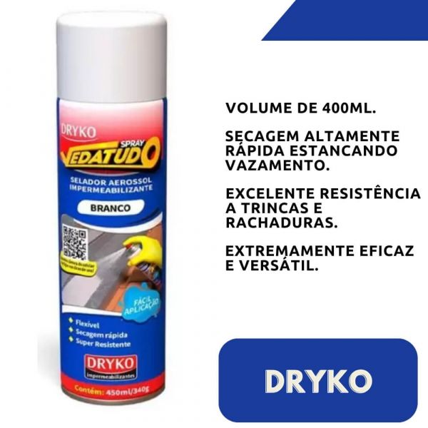 Spray Emborrachado Impermeabilizante Vedatudo Branco 400ml Dryko