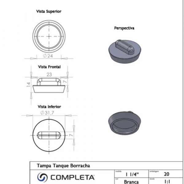 Tampa de Borracha para Tanque 1.1/4 Pol. Branca Completa