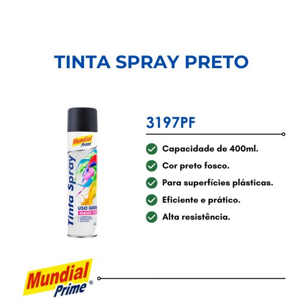 Tinta Spray Preto Fosco 400ml Mundial Prime 3197PF