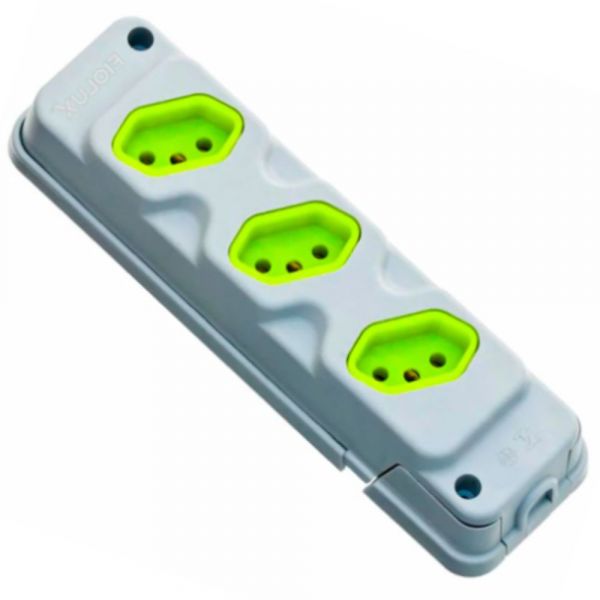 Tomada em Barra 3 Entradas Tripolar 20A Cinza e Verde Fiolux