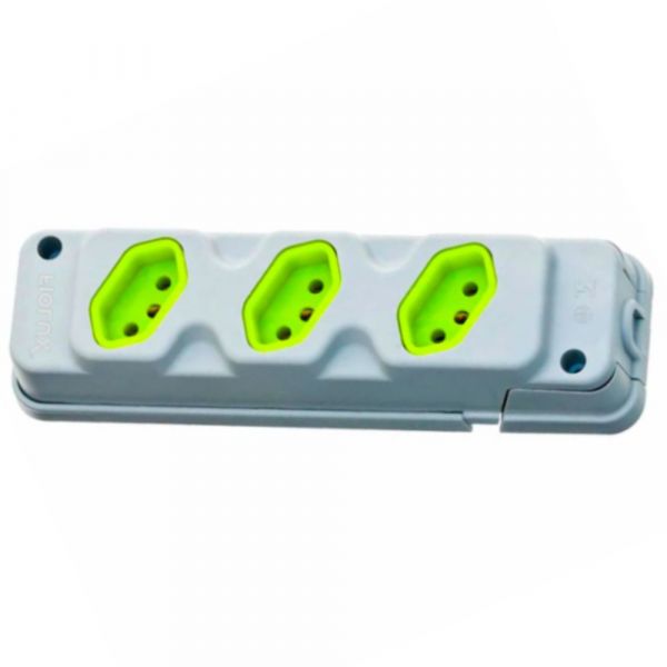 Tomada em Barra 3 Entradas Tripolar 20A Cinza e Verde Fiolux