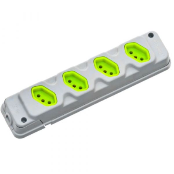 Tomada em Barra 4 Entradas Tripolar 20A Cinza e Verde Fiolux