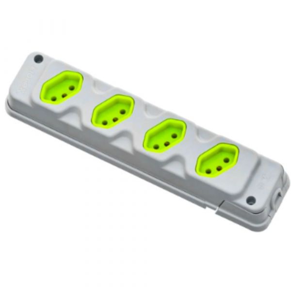 Tomada em Barra 4 Entradas Tripolar 20A Cinza e Verde Fiolux